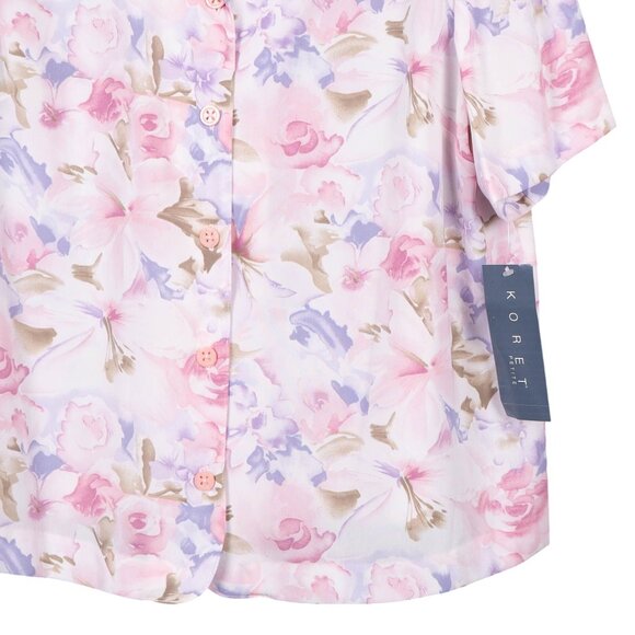 Koret Button Up Floral Shirt Petite 16 Women Blouse 16P Short Sleeve Pink Purple - Picture 3 of 6